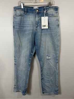 FRAME Le High Straight Jeans Size 32 Distressed Light Wash High Rise Denim